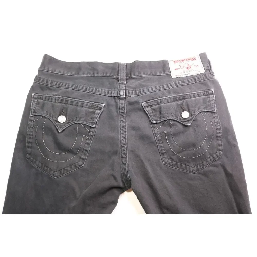 True Religion Straight Leg with Flaps Distressed Men's Jeans - 39W x 34L - Black